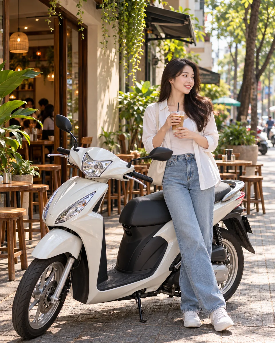 Xe tay ga dạo phố cà phê